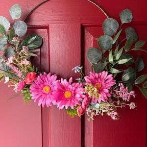Floral Wreath with Pink and Green Accents